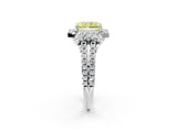 White gold Fancy Yellow Radiant  Cut Double Halo Diamond Engagement Ring with Pave Band and Four-Prong Setting_101