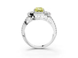 White gold Fancy Yellow Radiant  Cut Double Halo Diamond Engagement Ring with Pave Band and Four-Prong Setting_104