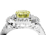 White gold Fancy Yellow Radiant  Cut Double Halo Diamond Engagement Ring with Pave Band and Four-Prong Setting_105