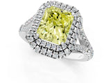 White gold Fancy Yellow Radiant  Cut Double Halo Split Shank Diamond Ring with Prong Setting_50