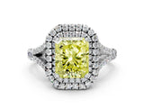 White gold Fancy Yellow Radiant  Cut Double Halo Split Shank Diamond Ring with Prong Setting_50