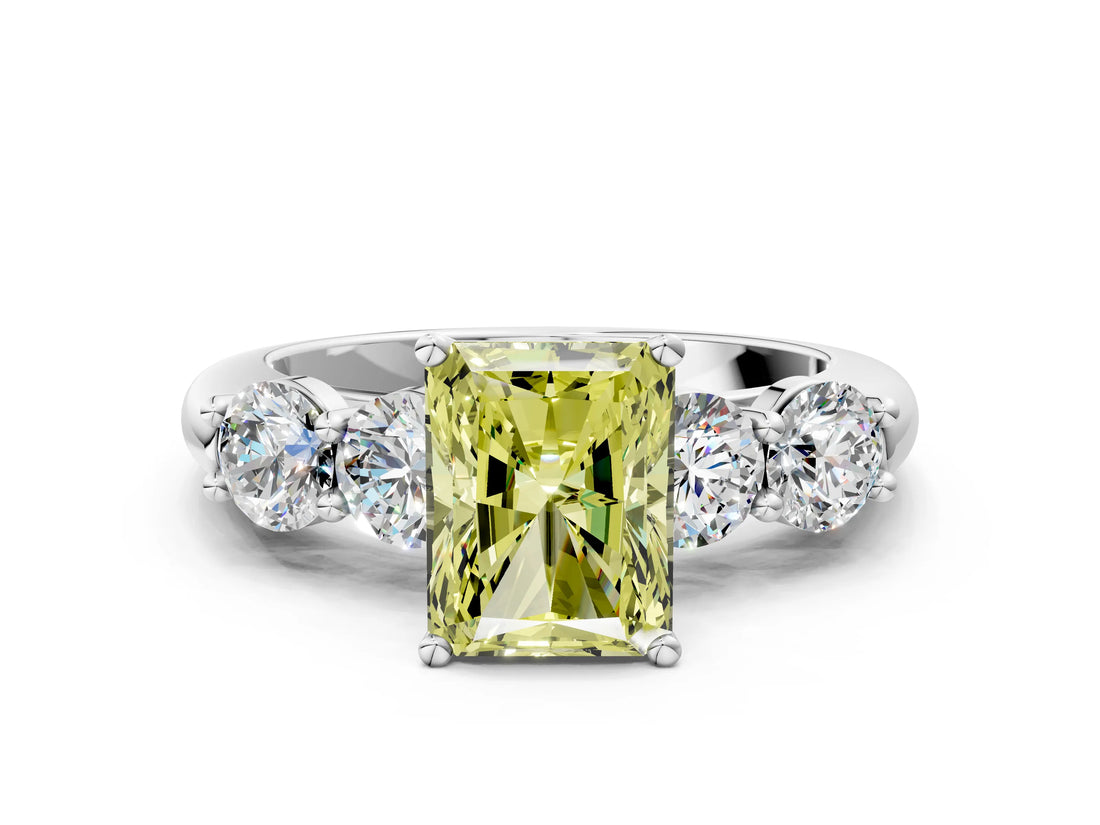White gold Fancy Yellow Radiant  Cut Five-Stone Prong Set Diamond Ring with Classic Band_32