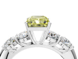 White gold Fancy Yellow Radiant  Cut Five-Stone Prong Set Diamond Ring with Classic Band_36