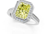 White gold Fancy Yellow Radiant Cut Halo Bezel Diamond Pave Band Ring_1