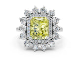White gold Fancy Yellow Radiant Cut Halo Cluster Diamond Ring with Pave Band and Four-Prong Setting_12