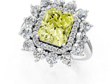 White gold Fancy Yellow Radiant Cut Halo Cluster Diamond Ring with Pave Band and Four-Prong Setting_13