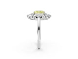 White gold Fancy Yellow Radiant Cut Halo Cluster Diamond Ring with Pave Band and Four-Prong Setting_14