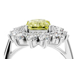 White gold Fancy Yellow Radiant Cut Halo Cluster Diamond Ring with Pave Band and Four-Prong Setting_16