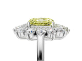 White gold Fancy Yellow Radiant Cut Halo Cluster Diamond Ring with Pave Band and Four-Prong Setting_17