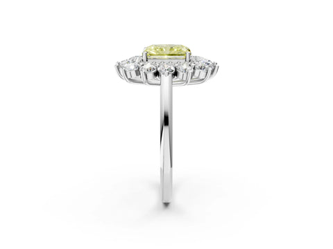 White gold Fancy Yellow Radiant Cut Halo Cluster Diamond Ring with Pave Band and Four-Prong Setting_2