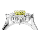 White gold Fancy Yellow Radiant Cut Halo Diamond Cluster Ring with Marquise and Round Stones on a White Gold Band with Prong Setting_4