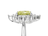 White gold Fancy Yellow Radiant Cut Halo Diamond Cluster Ring with Marquise and Round Stones on a White Gold Band with Prong Setting_5