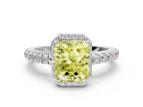 White gold Fancy Yellow Radiant  Cut Halo Diamond Engagement Ring with Pave Band and Four-Prong Setting_27