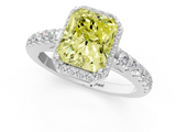 White gold Fancy Yellow Radiant  Cut Halo Diamond Engagement Ring with Pave Band and Four-Prong Setting_31