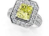 White gold Fancy Yellow Radiant Cut Halo Diamond Engagement Ring with Pave Split Shank and Four-Prong Setting_1