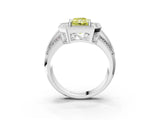 White gold Fancy Yellow Radiant Cut Halo Diamond Engagement Ring with Pave Split Shank and Four-Prong Setting_3
