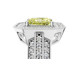 White gold Fancy Yellow Radiant Cut Halo Diamond Engagement Ring with Pave Split Shank and Four-Prong Setting_5