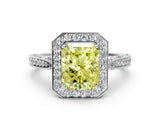 White gold Fancy Yellow Radiant Cut Halo Diamond Engagement Ring with Split Shank Band and Four-Prong Setting_24
