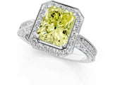 White gold Fancy Yellow Radiant Cut Halo Diamond Engagement Ring with Split Shank Band and Four-Prong Setting_25