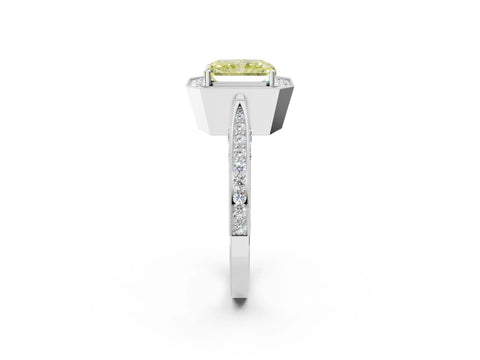 White gold Fancy Yellow Radiant Cut Halo Diamond Engagement Ring with Split Shank Band and Four-Prong Setting_26