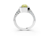 White gold Fancy Yellow Radiant Cut Halo Diamond Engagement Ring with Split Shank Band and Four-Prong Setting_27