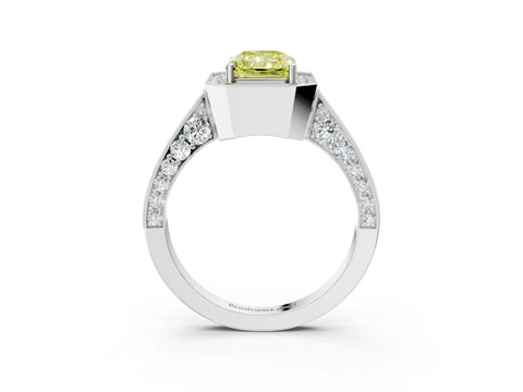 White gold Fancy Yellow Radiant Cut Halo Diamond Engagement Ring with Split Shank Band and Four-Prong Setting_27