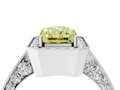 White gold Fancy Yellow Radiant Cut Halo Diamond Engagement Ring with Split Shank Band and Four-Prong Setting_28