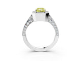 White gold Fancy Yellow Radiant Cut Halo Diamond Engagement Ring with Split Shank Band and Four-Prong Setting_3