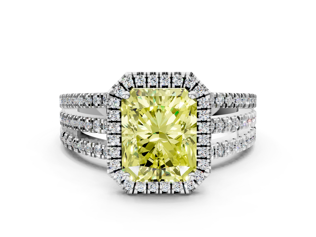 White gold Fancy Yellow Radiant  Cut Halo Diamond Engagement Ring with Split Shank and Four-Prong Setting_20