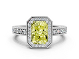 White gold Fancy Yellow Radiant  Cut Halo Diamond Pave Band Ring with Four-Prong Setting_43