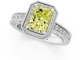 White gold Fancy Yellow Radiant  Cut Halo Diamond Pave Band Ring with Four-Prong Setting_44