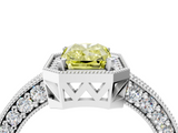 White gold Fancy Yellow Radiant  Cut Halo Diamond Pave Band Ring with Four-Prong Setting_47