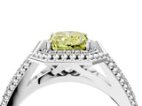 White gold Fancy Yellow Radiant Cut Halo Diamond Ring with Beaded Split Shank and Four-Prong Setting_4