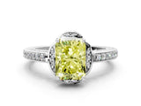 White gold Fancy Yellow Radiant  Cut Halo Diamond Ring with Channel Set Band and Four-Prong Setting_32