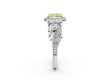 White gold Fancy Yellow Radiant Cut Halo Diamond Ring with Milgrain and Bezel Accents on a Split Shank Band_14