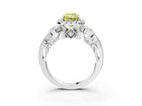 White gold Fancy Yellow Radiant Cut Halo Diamond Ring with Milgrain and Bezel Accents on a Split Shank Band_15