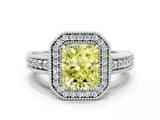 White gold Fancy Yellow Radiant  Cut Halo Diamond Ring with Pavé Band and Four-Prong Setting_52