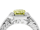 White gold Fancy Yellow Radiant  Cut Halo Diamond Ring with Pavé Band and Four-Prong Setting_56
