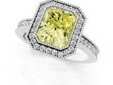 White gold Fancy Yellow Radiant  Cut Halo Diamond Ring with Pavé Band and Milgrain Prong Setting_32