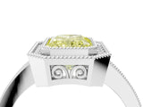 White gold Fancy Yellow Radiant  Cut Halo Diamond Ring with Pavé Band and Milgrain Prong Setting_36