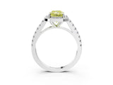 White gold Fancy Yellow Radiant Cut Halo Diamond Ring with Pavé Band and Three-Prong Setting_27
