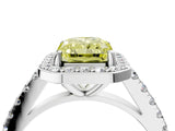 White gold Fancy Yellow Radiant Cut Halo Diamond Ring with Pavé Band and Three-Prong Setting_28