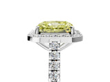 White gold Fancy Yellow Radiant Cut Halo Diamond Ring with Pavé Band and Three-Prong Setting_29