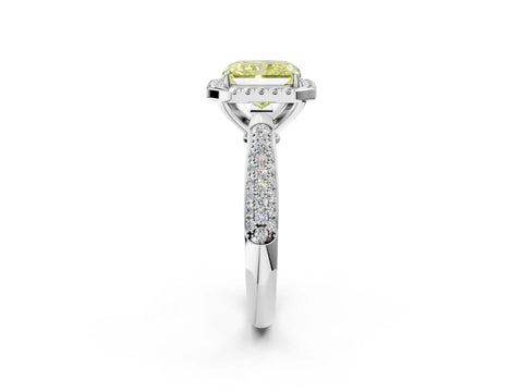 White gold Fancy Yellow Radiant Cut Halo Diamond Ring with Pavé Band_2