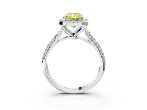 White gold Fancy Yellow Radiant Cut Halo Diamond Ring with Pavé Band_3