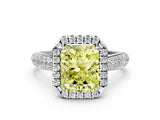 White gold Fancy Yellow Radiant Cut Halo Diamond Ring with Pavé Band_48