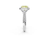 White gold Fancy Yellow Radiant Cut Halo Diamond Ring with Pavé Band_50