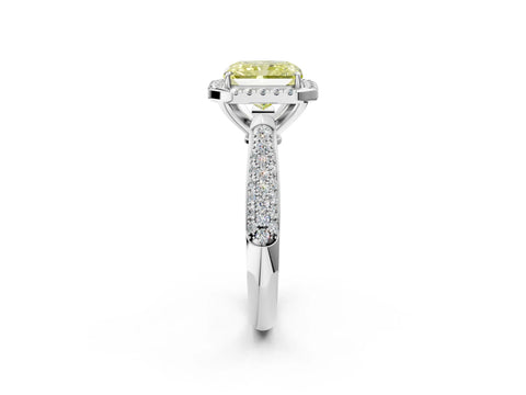 White gold Fancy Yellow Radiant Cut Halo Diamond Ring with Pavé Band_50