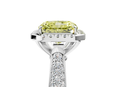White gold Fancy Yellow Radiant Cut Halo Diamond Ring with Pavé Band_53