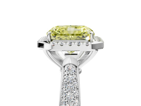 White gold Fancy Yellow Radiant Cut Halo Diamond Ring with Pavé Band_5